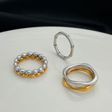 Gold Plated Bead style Stainless Steel Ring Silver
