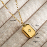 Small Square Brick Pendant Star Carved Grain Inlaid with Diamonds Necklace