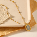 Rose carved in rectangle brick pendant necklace