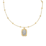 Rose carved in rectangle brick pendant necklace