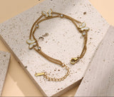 white butterfly & charm double layered 18k gold plated bracelet