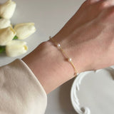 White pearl charm 18k gold plated bracelet