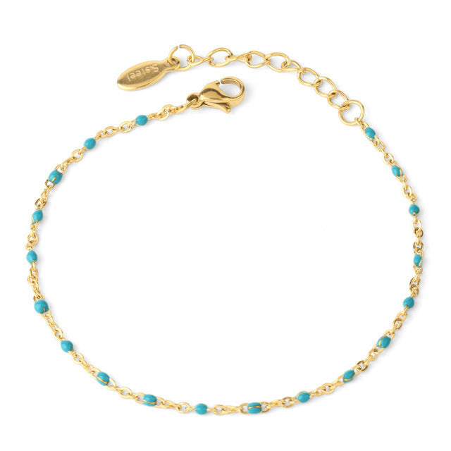 Turquoise beaded chain 18k gold plated bracelet