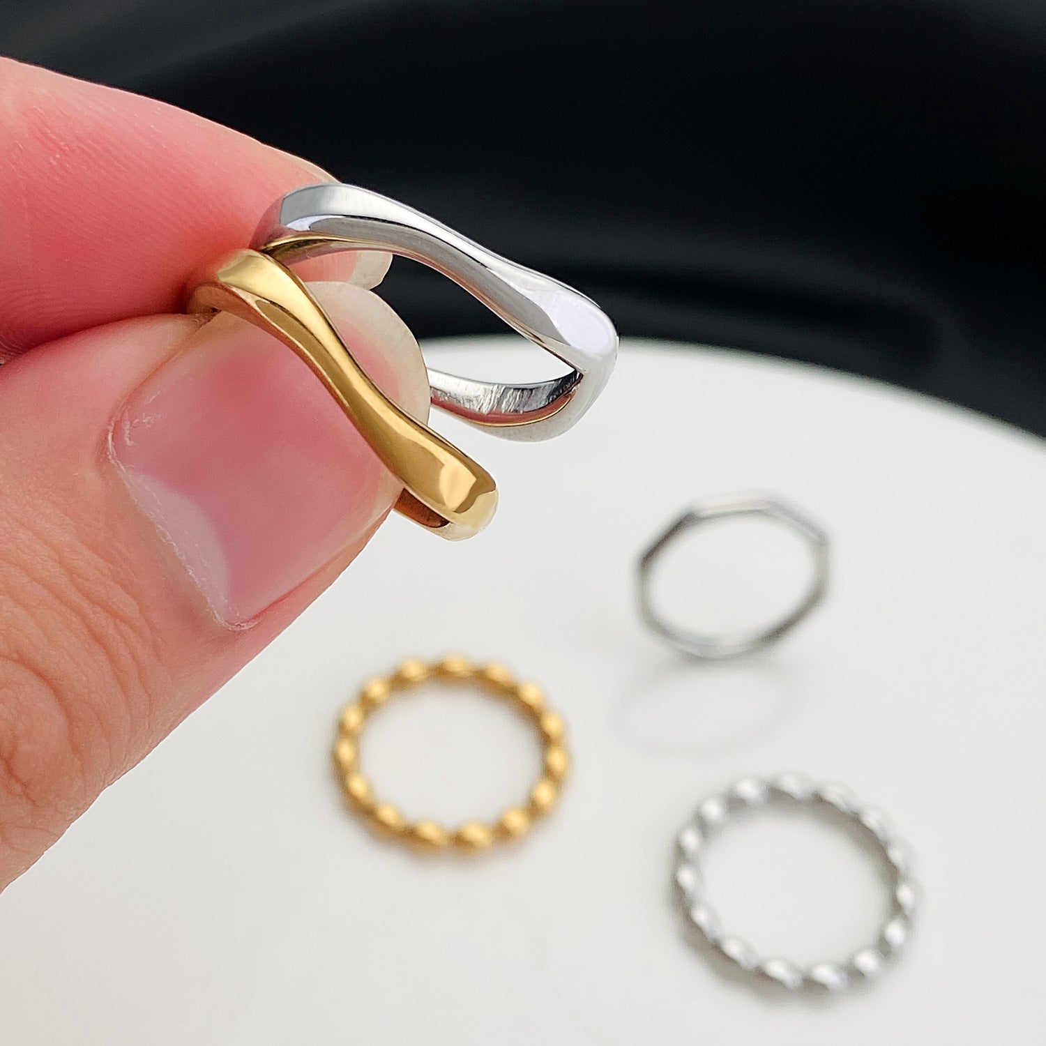 Gold Plated Solid Color Stainless Steel Ring Silver