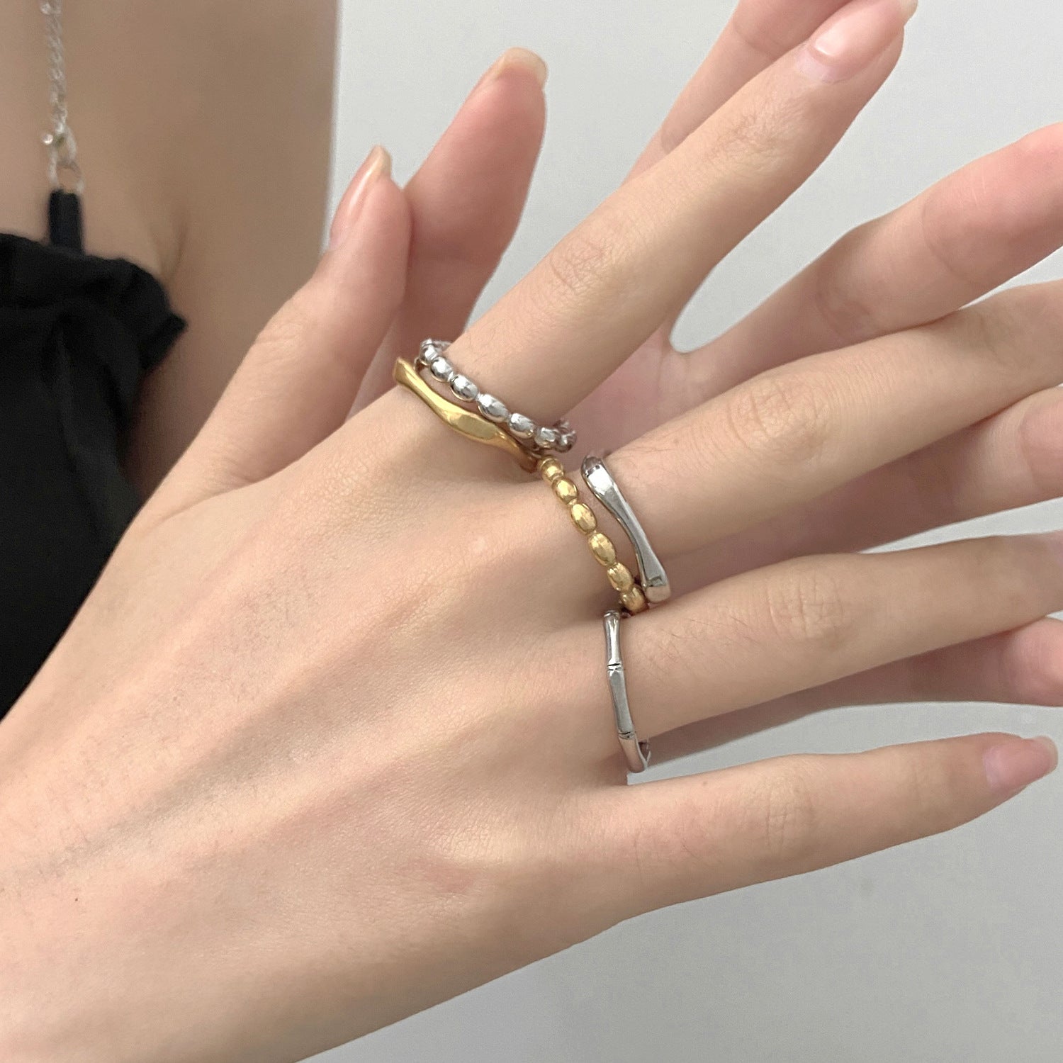 Gold Plated Solid Color Stainless Steel Ring Silver
