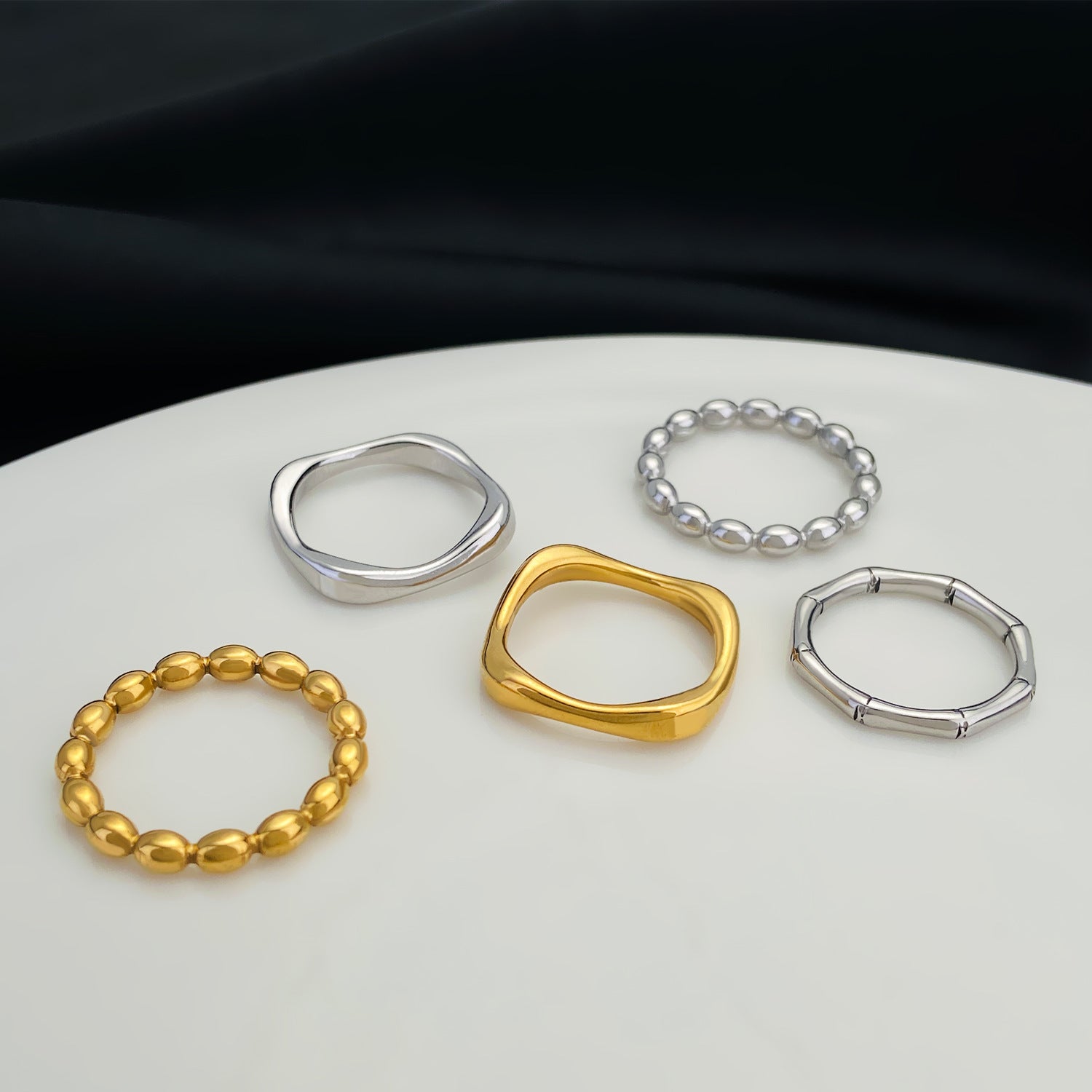 Gold Plated Bead style Stainless Steel Ring Golden