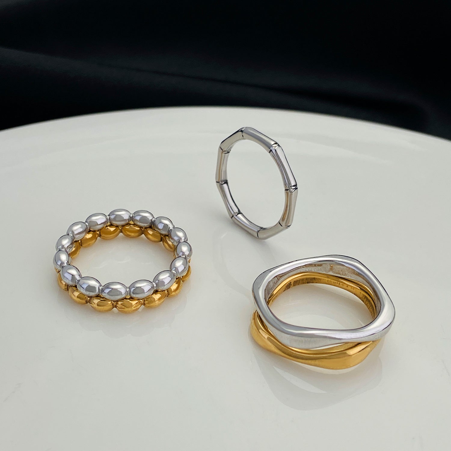 Gold Plated Solid Color Stainless Steel Ring Silver
