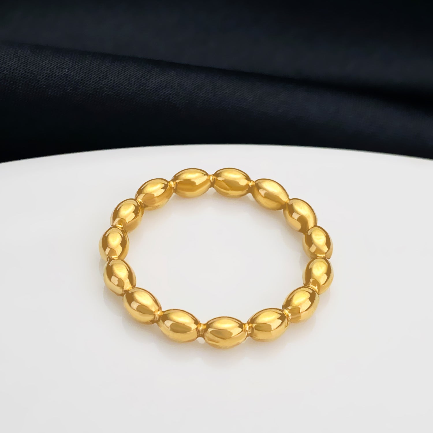 Gold Plated Bead style Stainless Steel Ring Golden