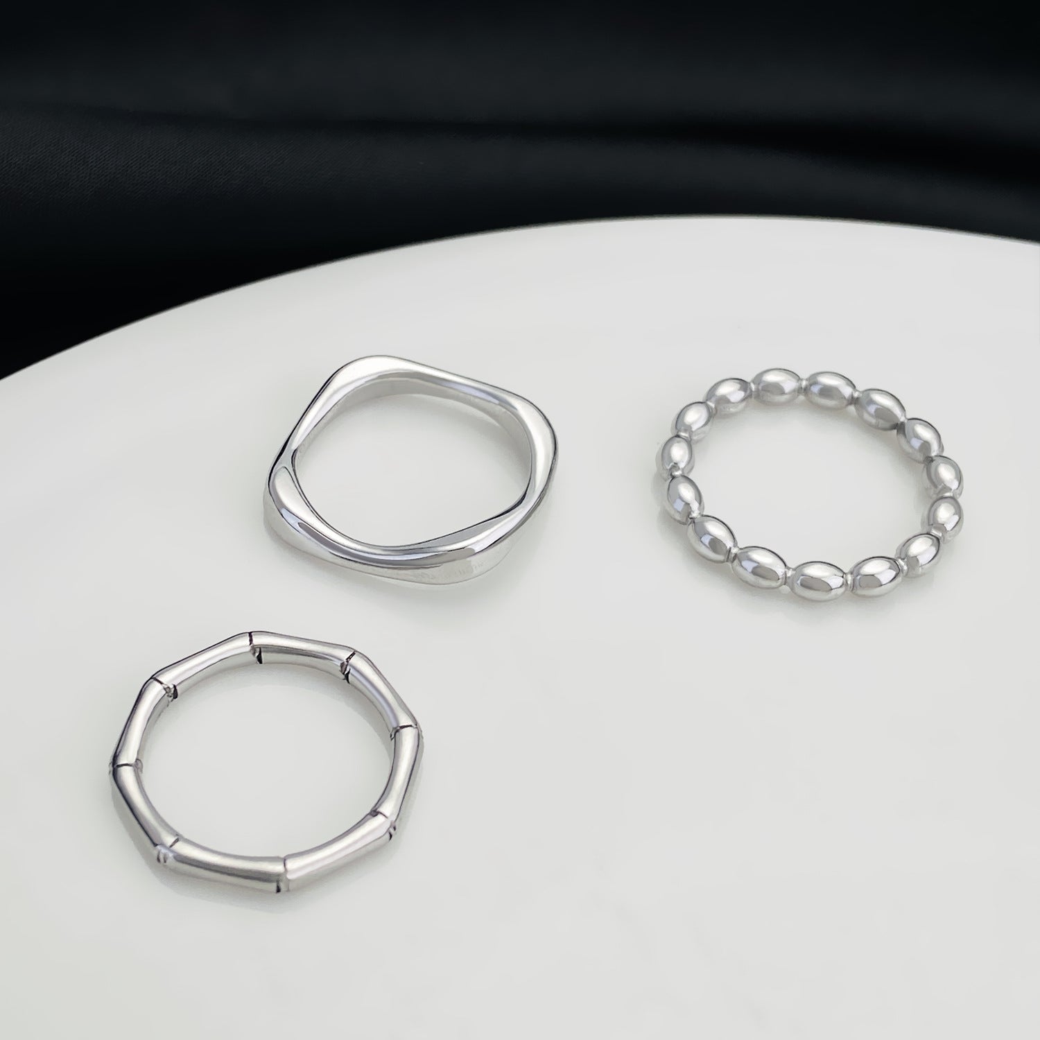 Gold Plated Solid Color Stainless Steel Ring Silver