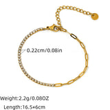 Half-n-Half zircon and chain patchwork 18k gold plated bracelet