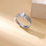 Pear Cut Solitaire Wing Ring 18k white gold plated (adjustable size)