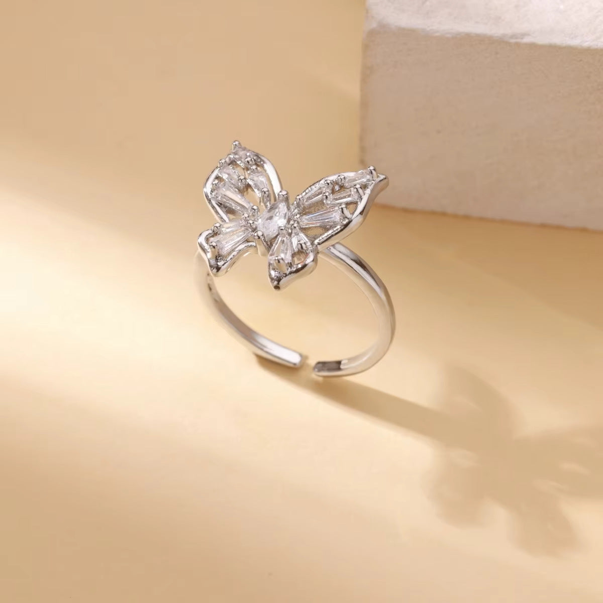 Butterfly zircon embellished  Ring 18k white gold plated (adjustable size)
