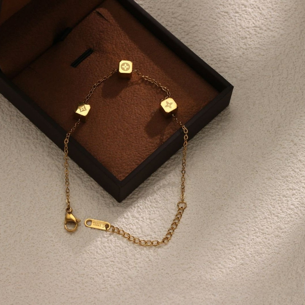 LV gamble monogram cube charms 18k gold plated bracelet