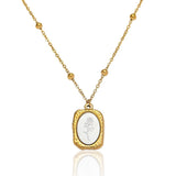 Rose carved in rectangle brick pendant necklace