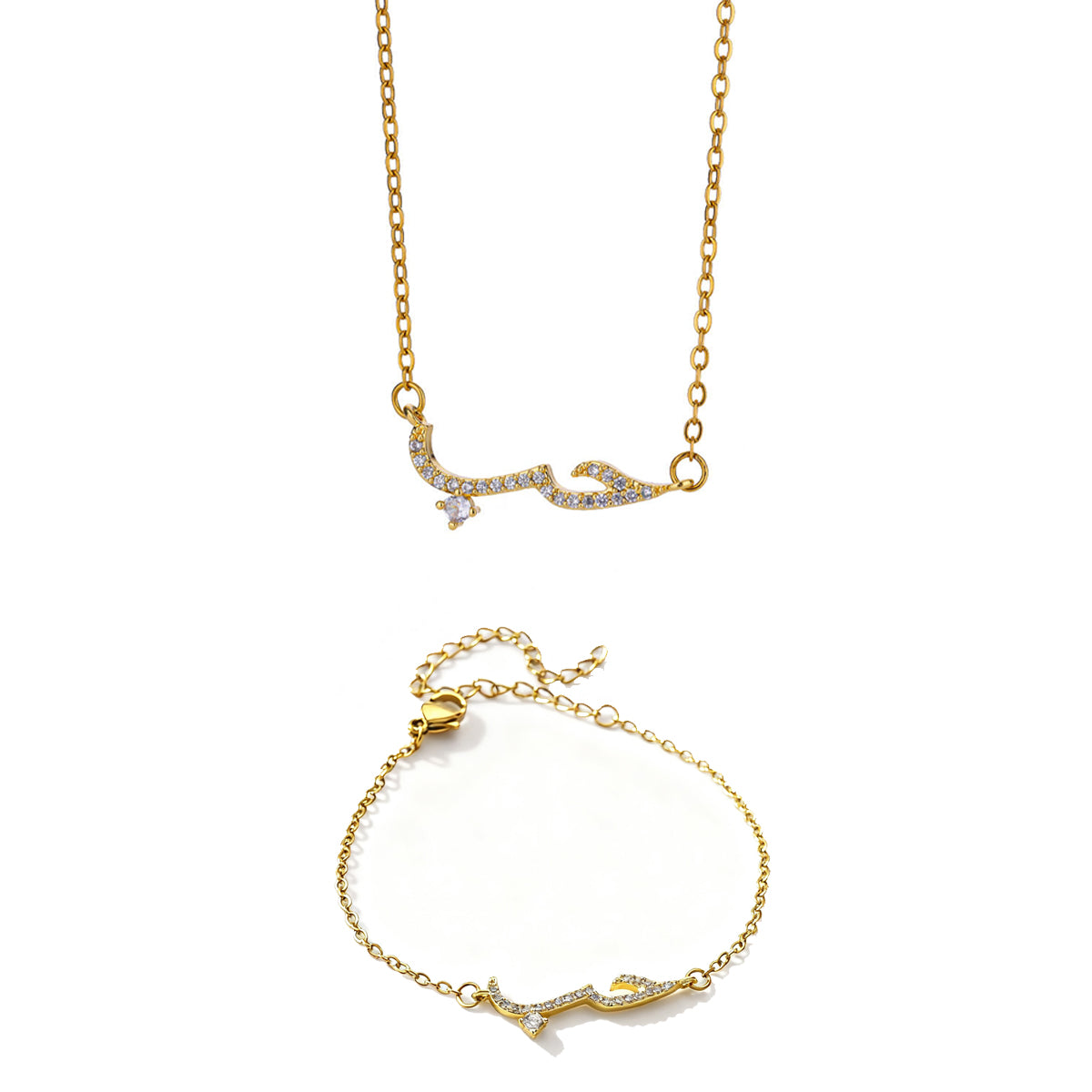 Arabic Love You Jewelry Set Gold Plated Zircon Necklace Bracelet set